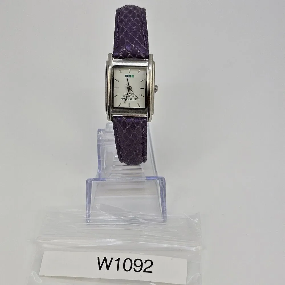 La Mer Collection Women's Watch 22MM White Dial Purple Leather Bands New Battery